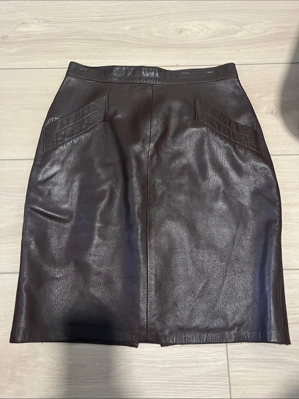 Source Unknown Dark Brown Leather Pencil Skirt